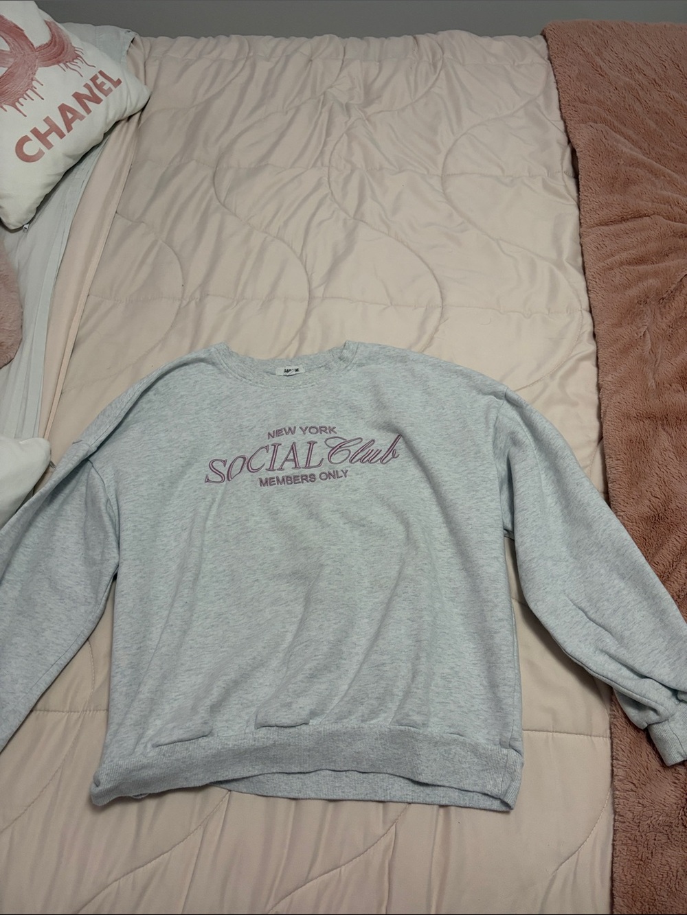 Garage Light Gray Crewneck Sweatshirt with Pink Logo